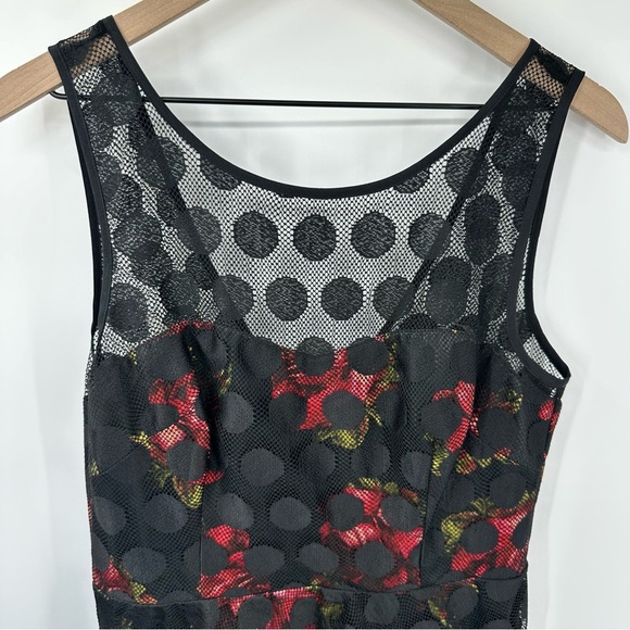 Betsey Johnson 10 Dress Floral Polka Dot Retro Rose Fit & Flare Mini Mesh Lace - Picture 4 of 11